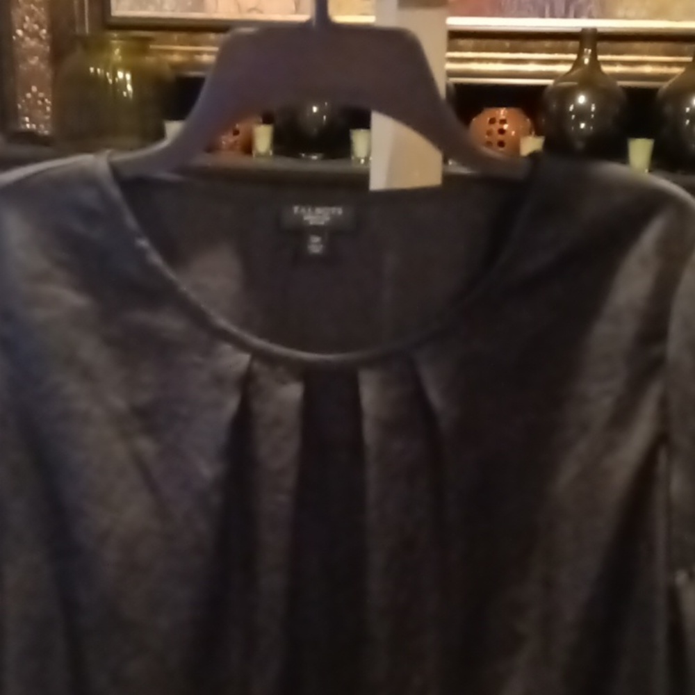 Talbots Black Pleated Front Rounded Neckline Blou… - image 2